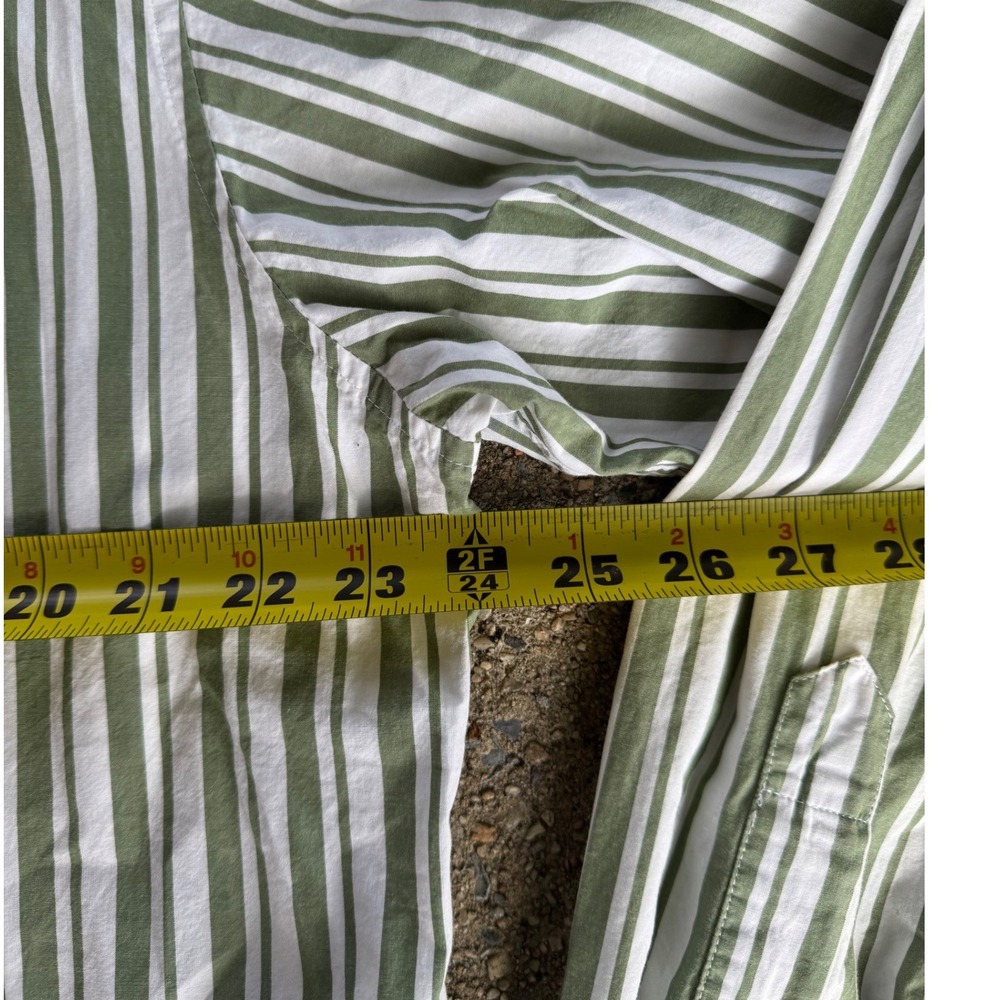 LL Bean Mens Large Tall Olive Green White Striped Cotton Button Down Shirt JGK3 - Picture 5 of 7